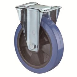Transport-Bockrolle, Rad Ø 200mm, Elastik-Reifen blau, Radb. 50mm, BH 235mm, Rollenlager, Radk. Kunststoff, mit Platte, PG 138x109mm, Tragkr. 300kg Nr. L410.B61.200