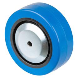 Rad, Rad Ø 100mm, Elastik-Reifen blau, Radb. 26mm, Nabenl. 40mm, Rollenlager, Radk. Kunststoff, Tragkr. 140kg Nr. B61.101
