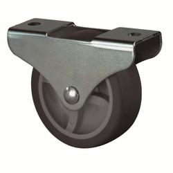 Bockrolle, Rad Ø 50mm, Gummi grau, Radb. 18mm, BH 51mm, Gleitlager, Radk. Kunststoff, mit Platte, PG 48x25mm, Tragkr. 50kg Nr. E51.050