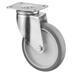 Apparate-Lenkrolle, Rad Ø 125mm, Gummi grau, Radb. 31mm, BH 162,5mm, Gleitlager, Radk. Kunststoff, mit Platte, PG 95x70mm, Tragkr. 100kg Nr. C100.A80.125