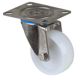 Lenkrolle, Rad Ø 80mm, Kunststoff weiß, Radb. 30mm, BH 108mm, Gleitlager, Radk. Kunststoff, mit Platte, PG 95x80mm, Tragkr. 100kg Nr. H100.A90.080