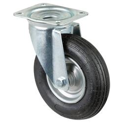 Transport-Lenkrolle, Rad Ø 200mm, Gummi schwarz, Radb. 50mm, BH 235mm, Rollenlager, Radk. Stahl, mit Platte, PG 135x105mm, Tragkr. 75kg Nr. L400.C90.200