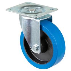Transport-Lenkrolle, Rad Ø 160mm, Elastik-Reifen blau, Radb. 42mm, BH 195mm, Rollenlager, Radk. Kunststoff, mit Platte, PG 138x109mm, Tragkr. 300kg Nr. L400.B61.160
