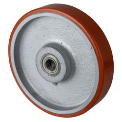 Rad, Rad Ø 250mm, Guss-Polyurethan orange 95+/-3 Shore A, Radb. 50mm, Nabenl. 60mm, Kugellager, Radk. Guss, Tragkr. 1.200kg Nr. C10.250