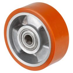 Rad, Rad Ø 100mm, Guss-Polyurethan orange 95+/-3 Shore A, Radb. 40mm, Nabenl. 40mm, Kugellager, Radk. Aluminium, Tragkr. 280kg Nr. B90.101