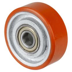 Rad, Rad Ø 100mm, Guss-Polyurethan orange 95+/-3 Shore A, Radb. 38mm, Nabenl. 41mm, Kugellager, Radk. Guss, Tragkr. 295kg Nr. C10.105