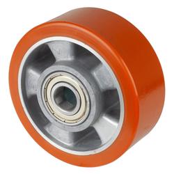 Rad, Rad Ø 125mm, Guss-Polyurethan orange 95+/-3 Shore A, Radb. 50mm, Nabenl. 60mm, Kugellager, Radk. Aluminium, Tragkr. 450kg Nr. B90.126