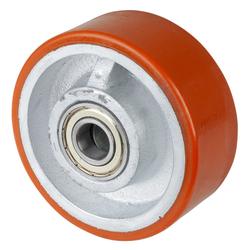 Rad, Rad Ø 125mm, Guss-Polyurethan orange 95+/-3 Shore A, Radb. 50mm, Nabenl. 60mm, Kugellager, Radk. Guss, Tragkr. 550kg Nr. C10.128