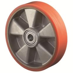 Rad, Rad Ø 200mm, Guss-Polyurethan orange 95+/-3 Shore A, Radb. 50mm, Nabenl. 60mm, Kugellager, Radk. Aluminium, Tragkr. 800kg Nr. B90.200