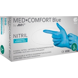AMPri Einweghandschuh Nitril, MED COMFORT BLUE, puderfrei (Pack a 100 Stück)