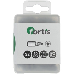fortis Bits 1/4 Zoll DIN3126C6,3 PZ2x25mm Pack á 50 Stück
